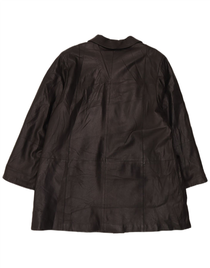 Vintage damski płaszcz skórzany oversize IT 48 XL czarna skóra