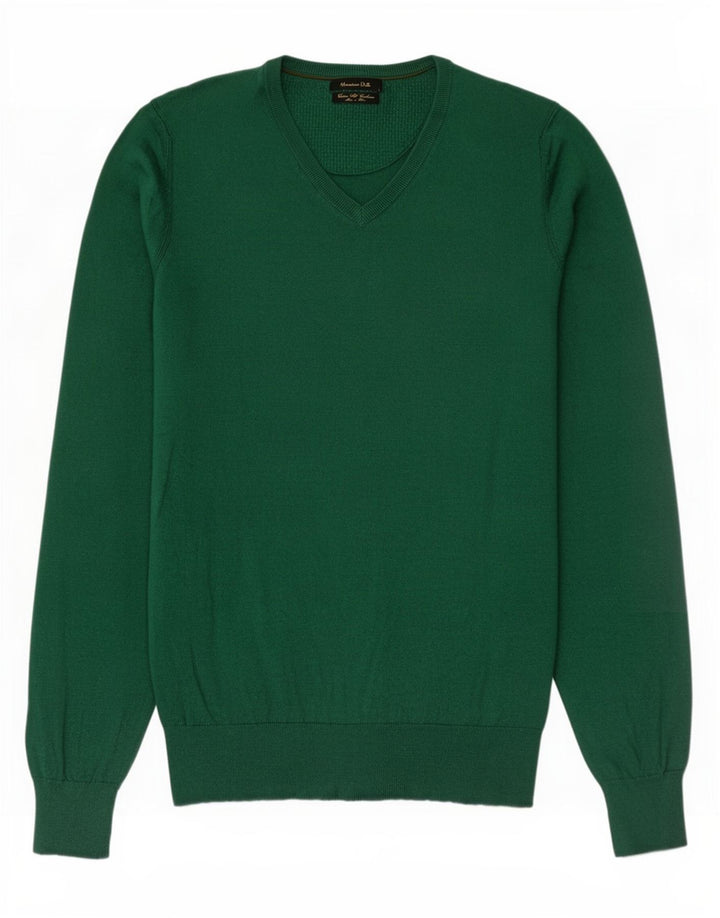 Męski sweter Massimo Dutti z dekoltem w kształcie litery V, mały, zielony, bawełniany
