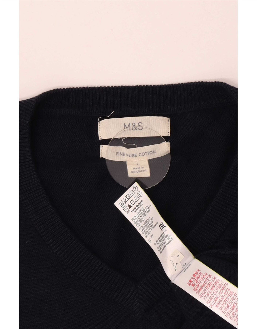 Marks & Spencer Męski sweter z dekoltem w kształcie litery V, duży, granatowy, bawełniany
