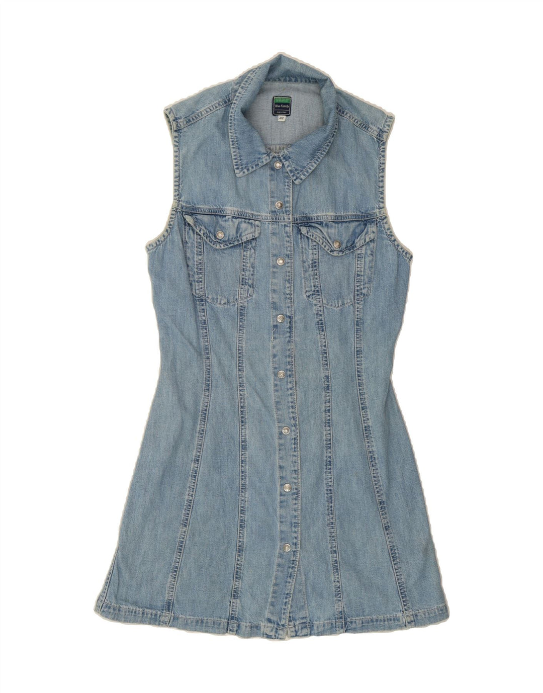 BENETTON Womens Sleeveless Denim Dress IT 42 Medium Blue Cotton Vintage Benetton and Second-Hand Benetton from Messina Hembry 