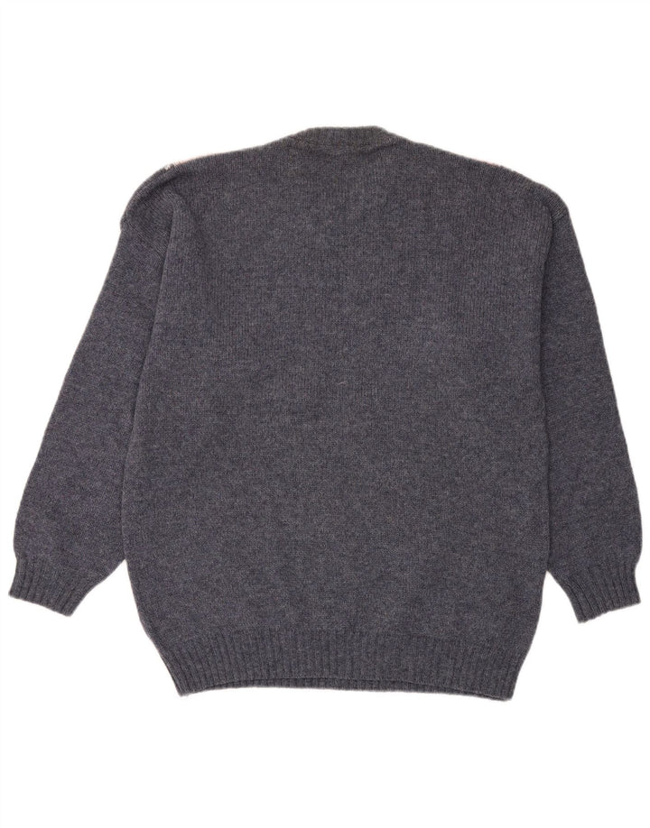 Męski sweter z wycięciem pod szyją w stylu VINTAGE, duży niebieski Argyle/diament