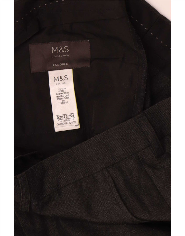 Męskie zwężane spodnie garniturowe Marks & Spencer W34 L31 Szary poliester