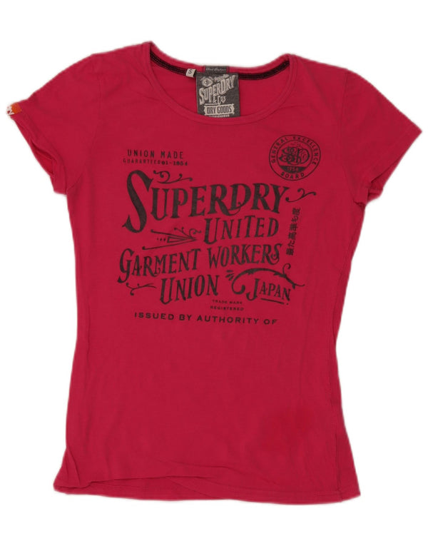 Damska koszulka z grafiką Superdry Top UK 10, mała, różowa, bawełniana