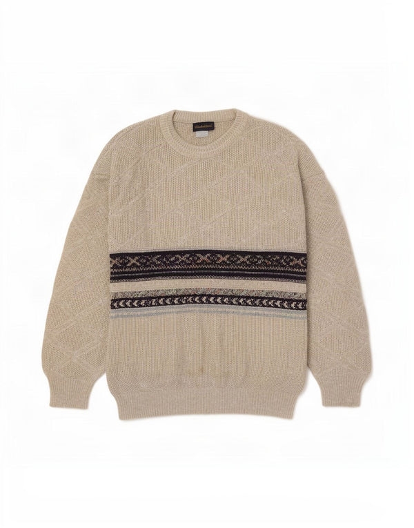 Męski sweter z okrągłym dekoltem Claude De Pierre, duży, beżowy Fair Isle