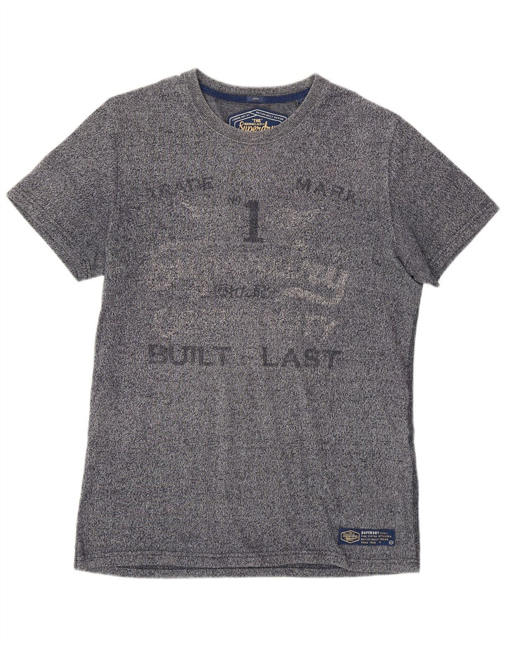 SUPERDRY Męski T-shirt z grafiką, duży, bawełniany w granatowe plamki