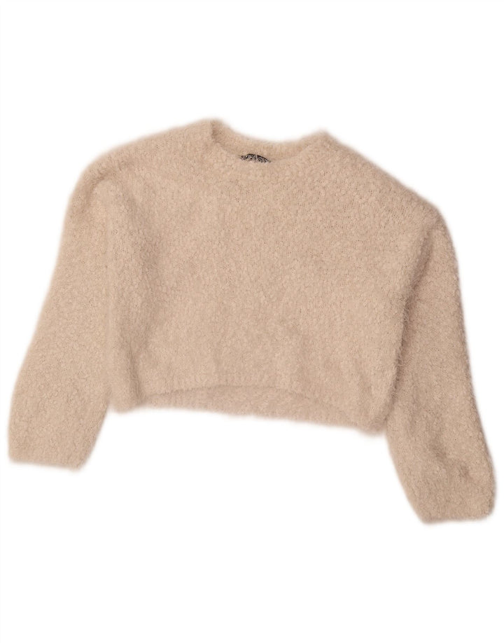 Damski sweter Zara z okrągłym dekoltem, UK 10, mały, biały poliester