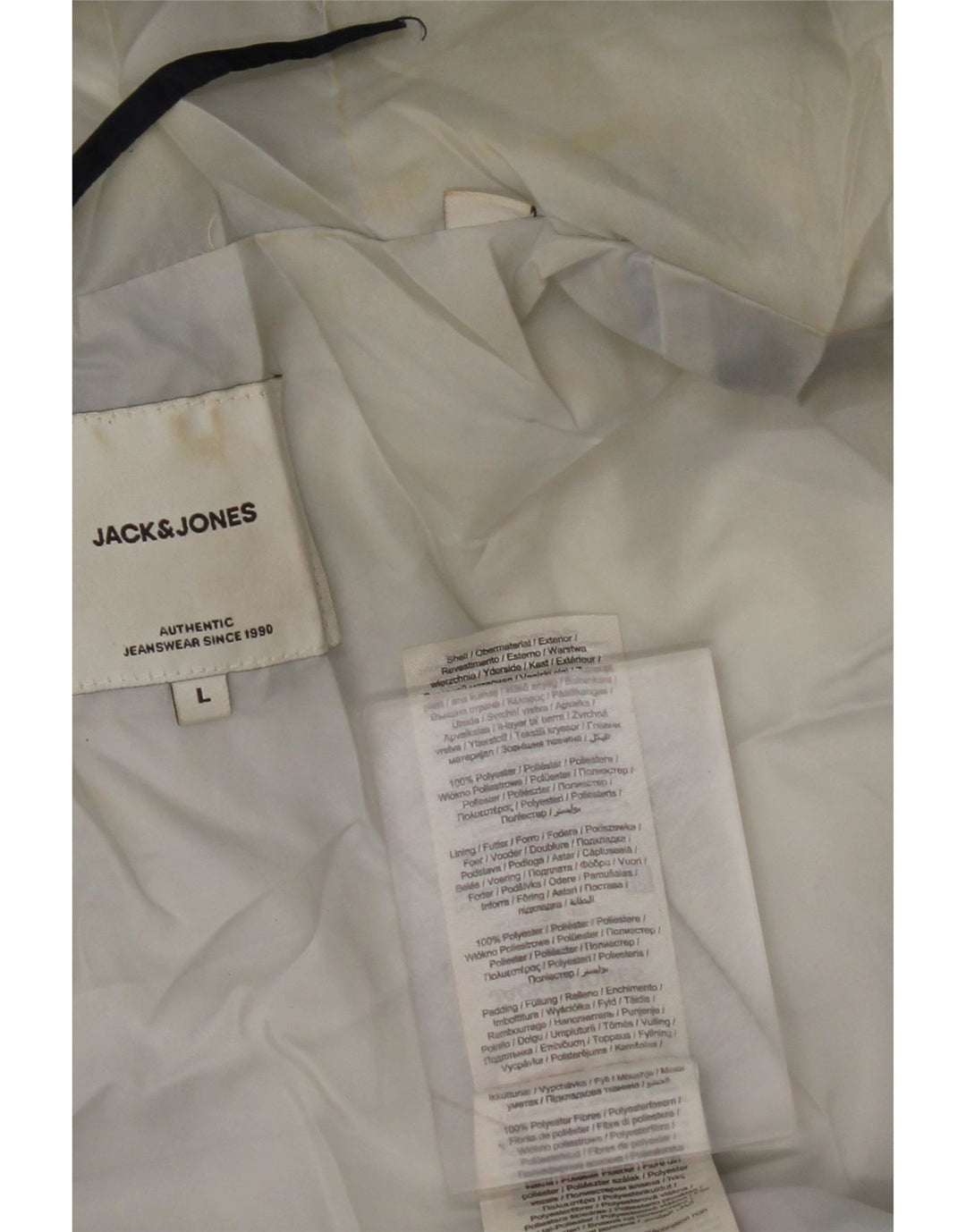 Męska ocieplana kurtka JACK & JONES z kapturem UK 40, duża, granatowa, poliestrowa