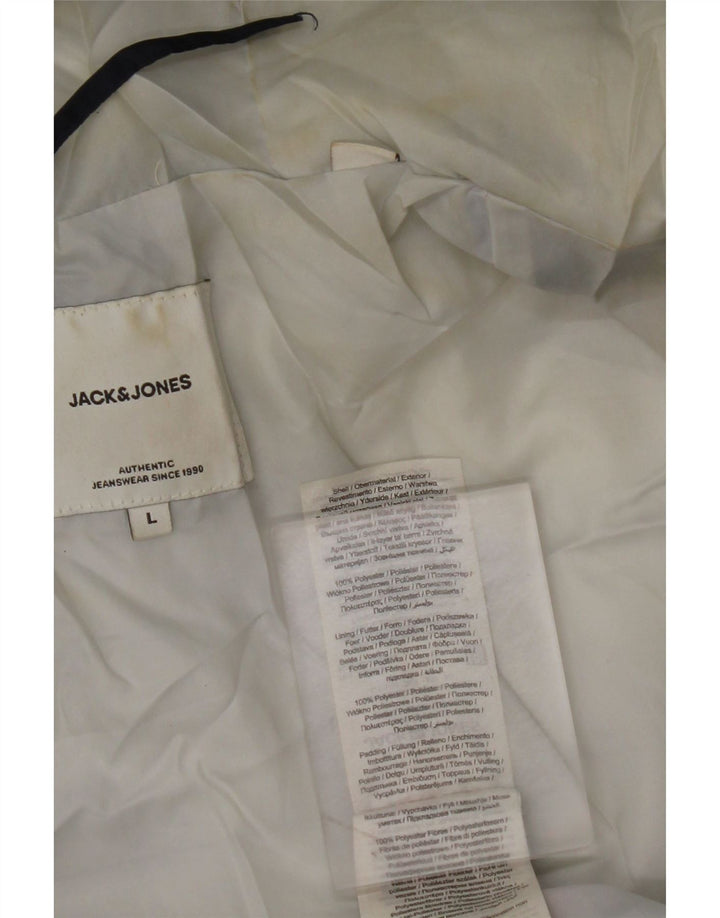 Męska ocieplana kurtka JACK & JONES z kapturem UK 40, duża, granatowa, poliestrowa