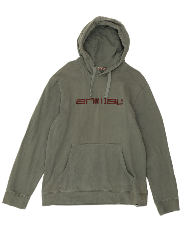 Męski sweter z kapturem i grafiką ANIMAL, duży, zielony, bawełniany