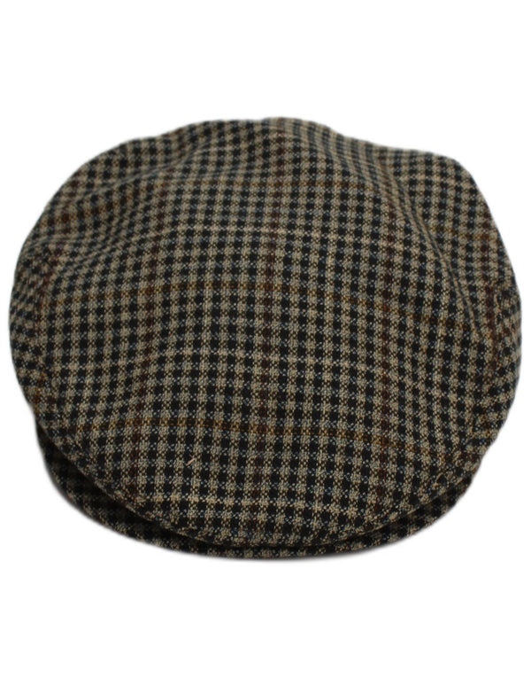 Barbisio Mens Flat Cap Medium Brown Houndstooth Classic