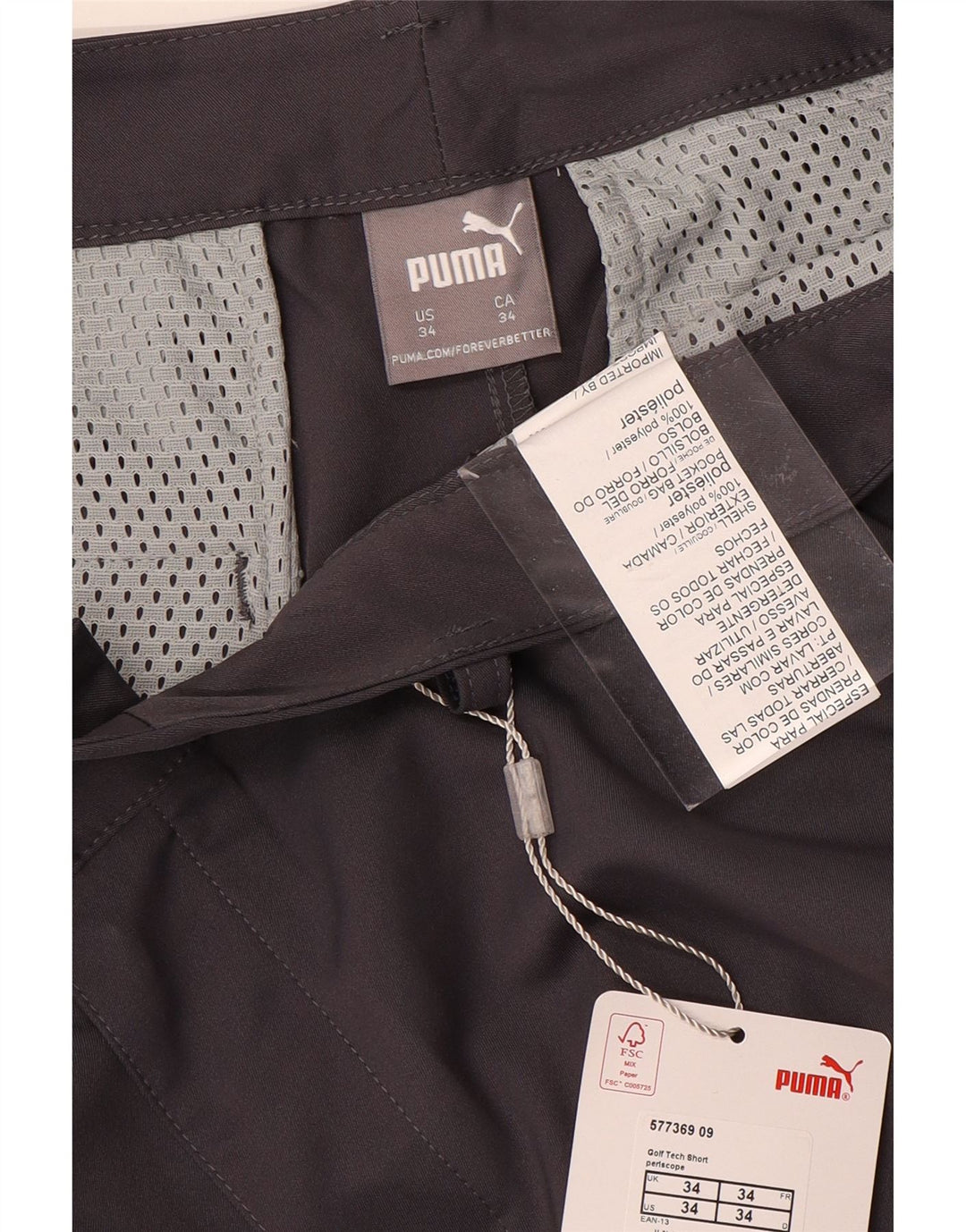 Męskie spodenki Chino Puma W34, duże, szare, poliestrowe