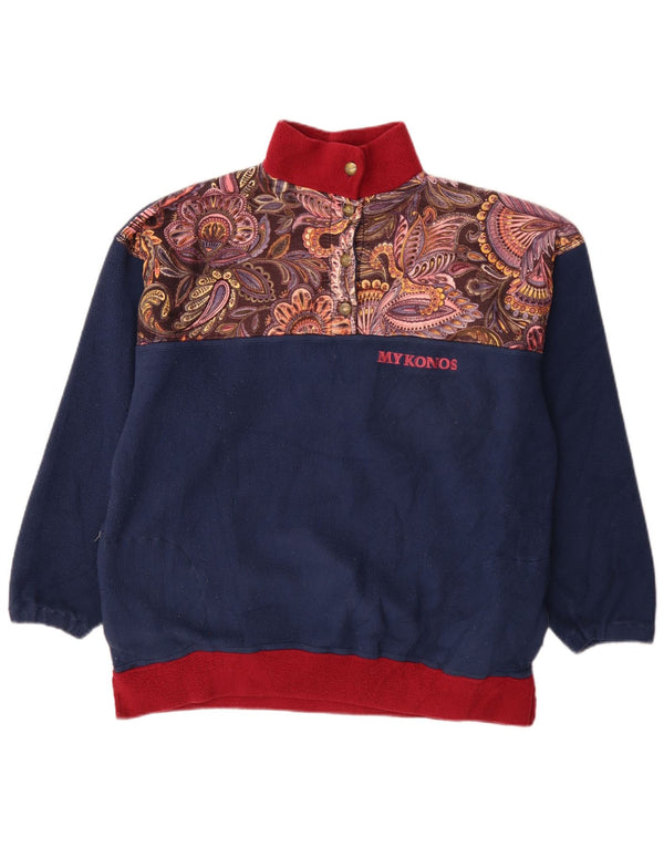Vintage damski sweter polarowy z guzikami pod szyją UK 20 2XL granatowy Paisley Retro