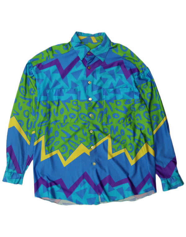 VINTAGE Mens Shirt XL Blue Geometric