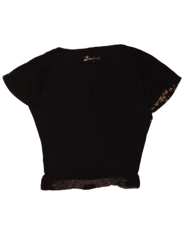 Damska bluzka oversize Desigual z grafiką UK 16, duża, czarna w kwiaty