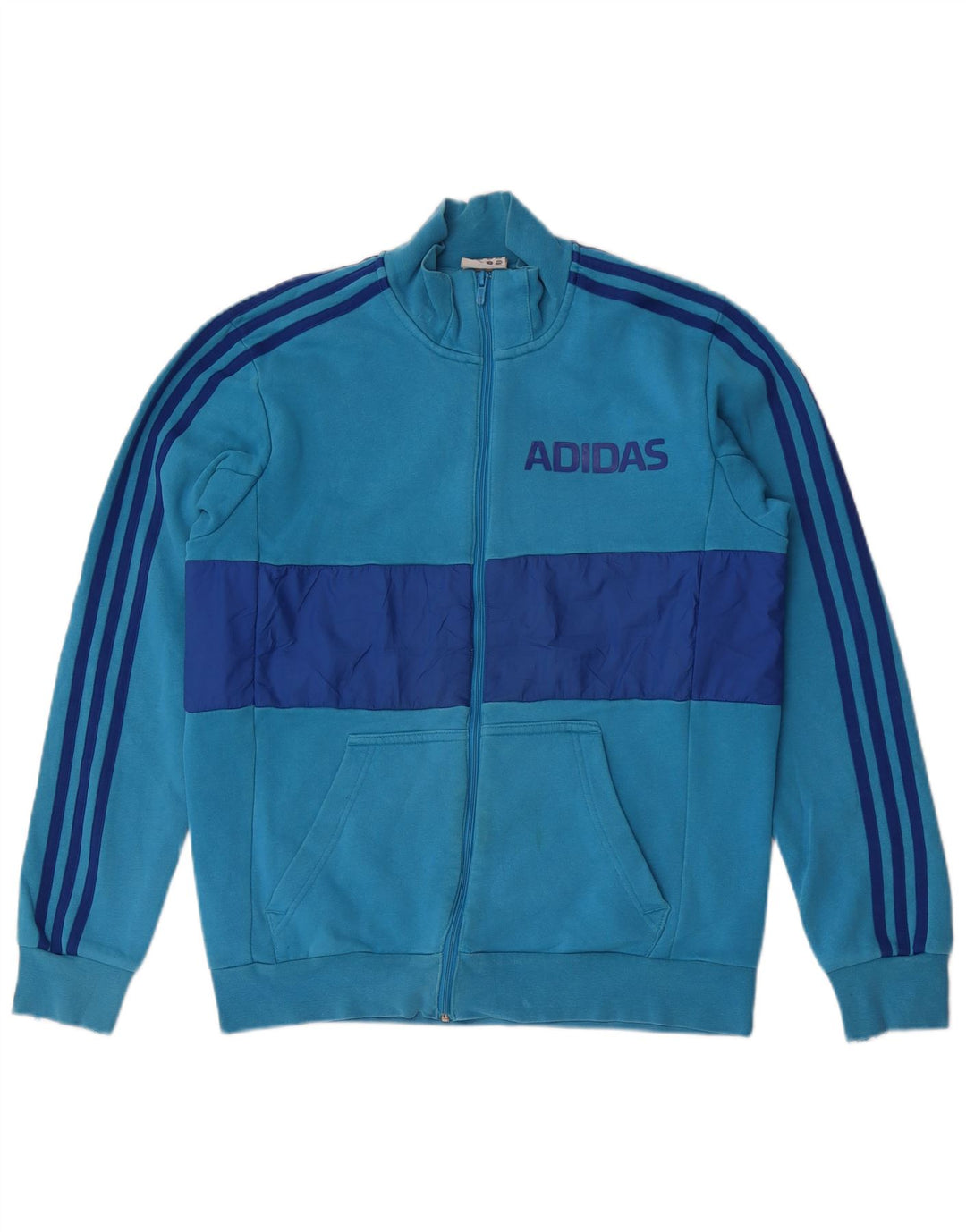 Męska bluza dresowa Adidas z grafiką, średnia niebieska, bawełniana z blokami kolorów