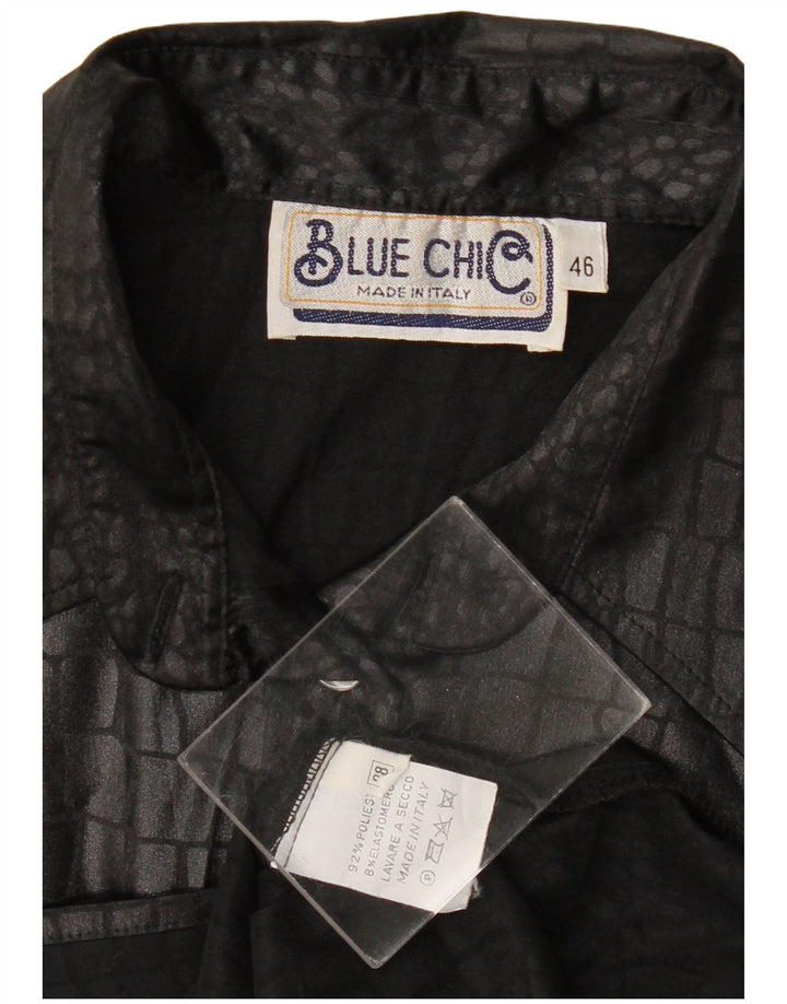 Damska bluzka koszulowa w stylu vintage IT 46, duży czarny poliester z nadrukiem zwierzęcym