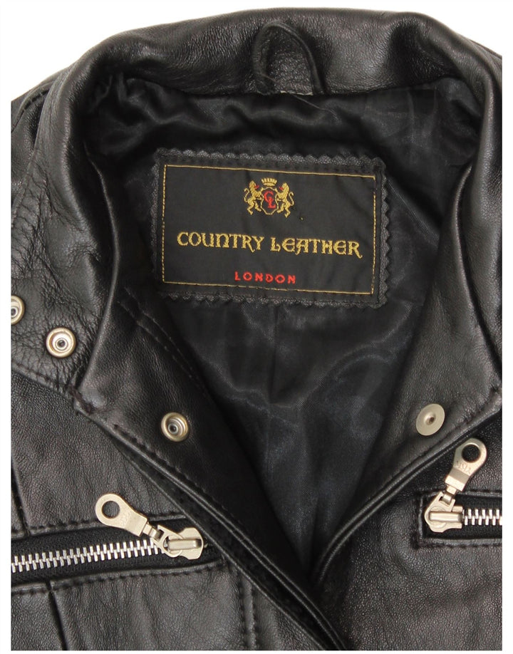 VINTAGE damski płaszcz skórzany UK 8 mała czarna skóra