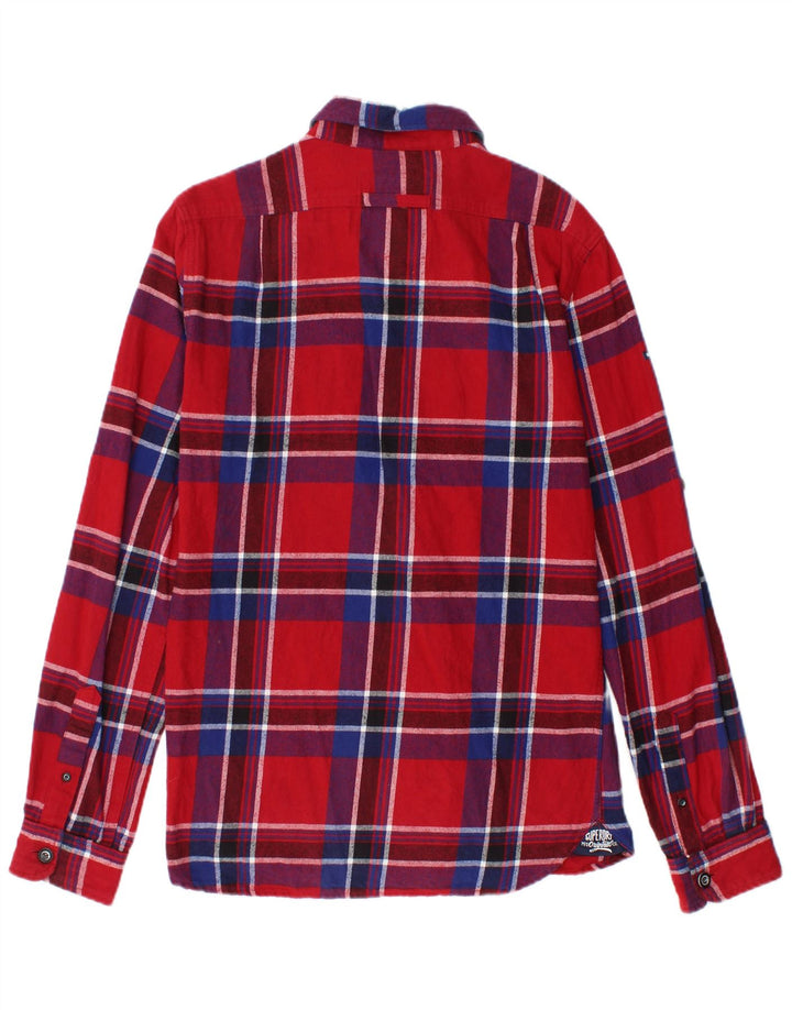 Męska koszula flanelowa Superdry, mała, bawełniana w czerwoną kratę