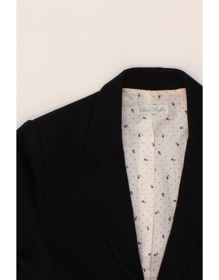 VINTAGE Womens 2 Button Blazer Jacket UK 14 Medium  Black Wool Vintage Vintage and Second-Hand Vintage from Messina Hembry 