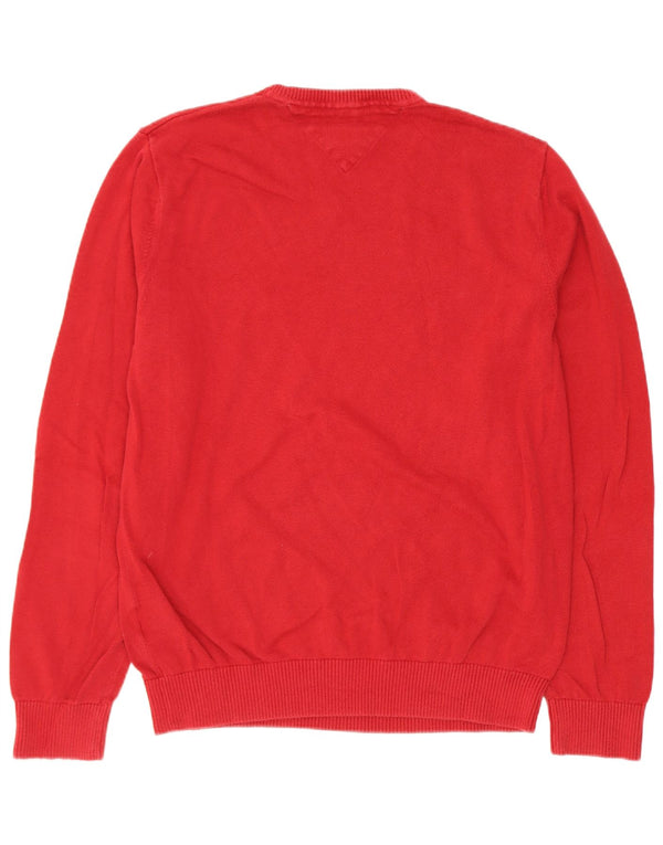 Męski sweter Tommy Hilfiger z dekoltem w kształcie litery V, średnio czerwony, bawełniany