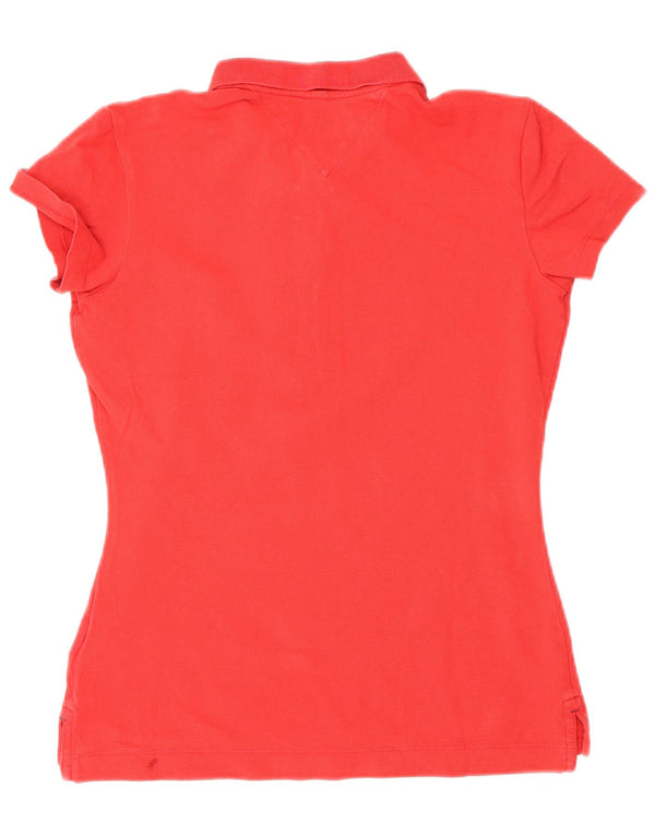 Tommy Hilfiger Womens Slim Fit Polo Shirt UK 10 Small Red Cotton