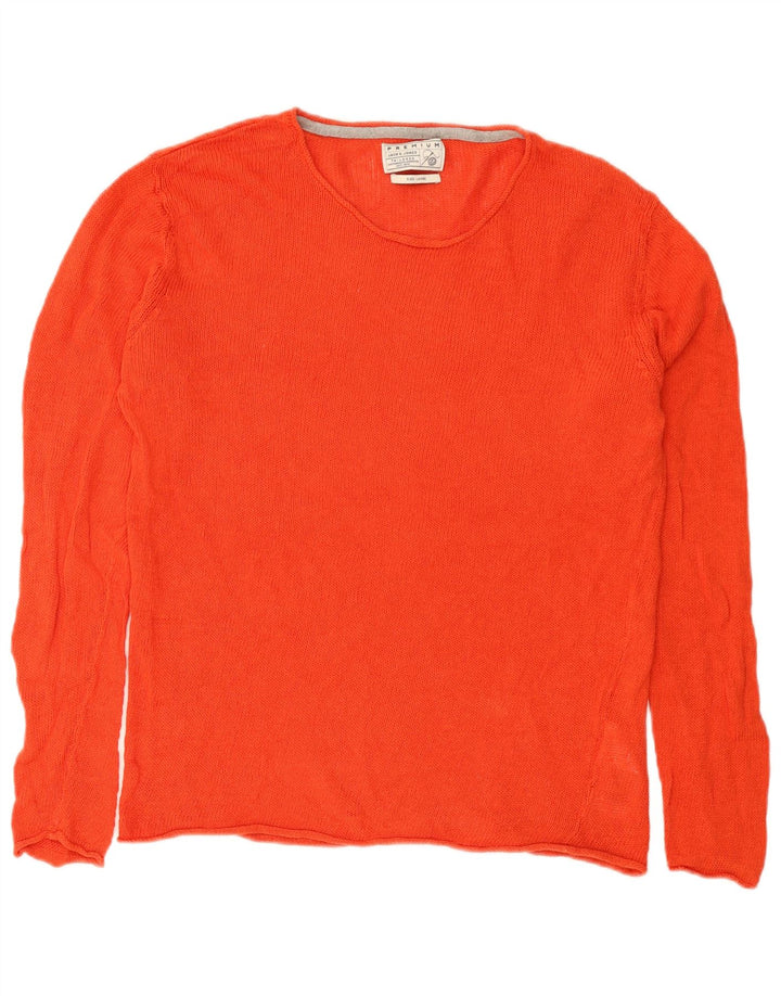 Męski sweter Jack & Jones z okrągłym dekoltem, duży, pomarańczowy lniany