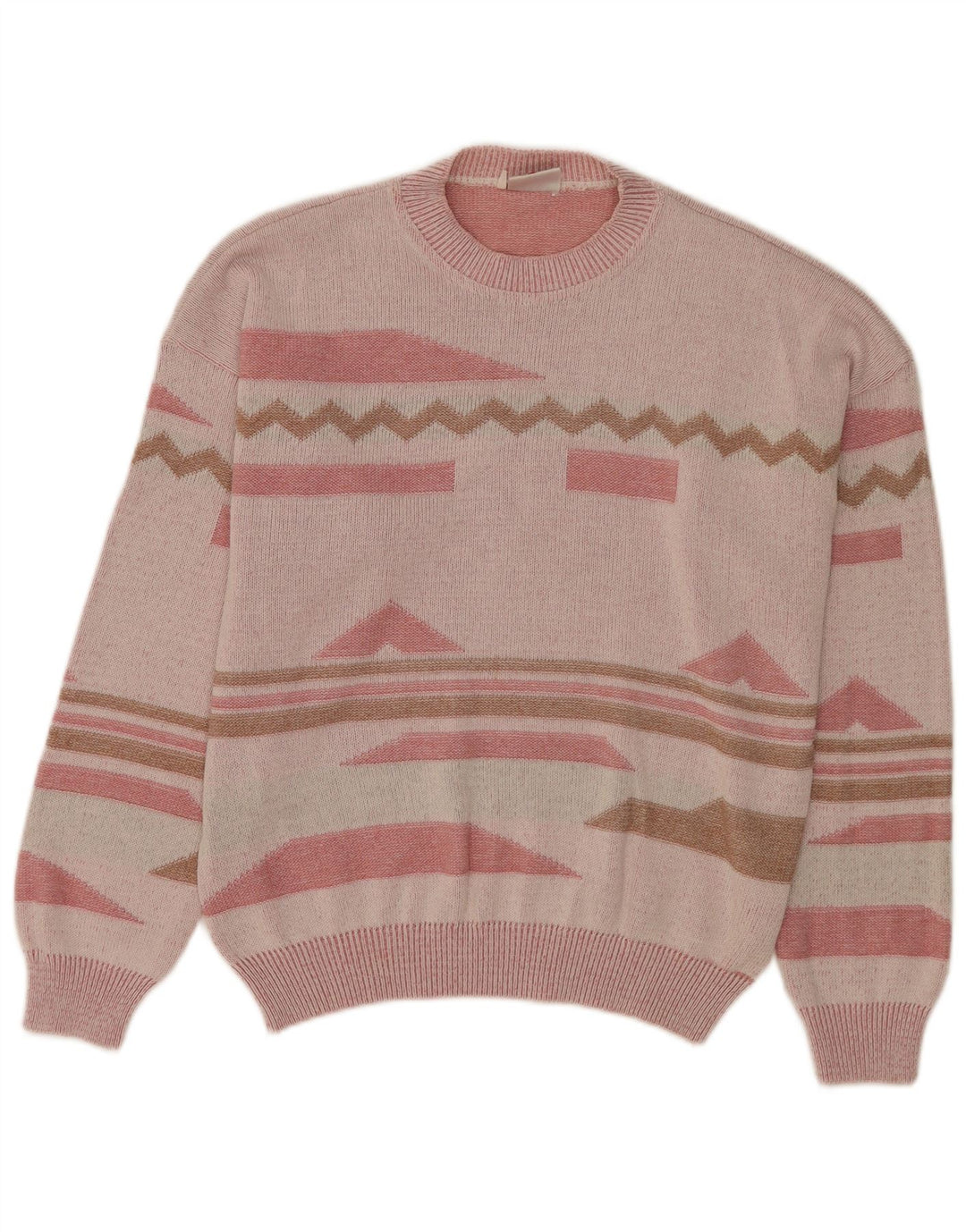 Męski sweter z okrągłym dekoltem w stylu vintage IT 48/50 Średni różowy geometryczny