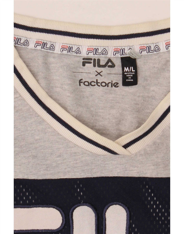 Męski T-shirt Fila z grafiką, duży, szary, z blokami kolorów