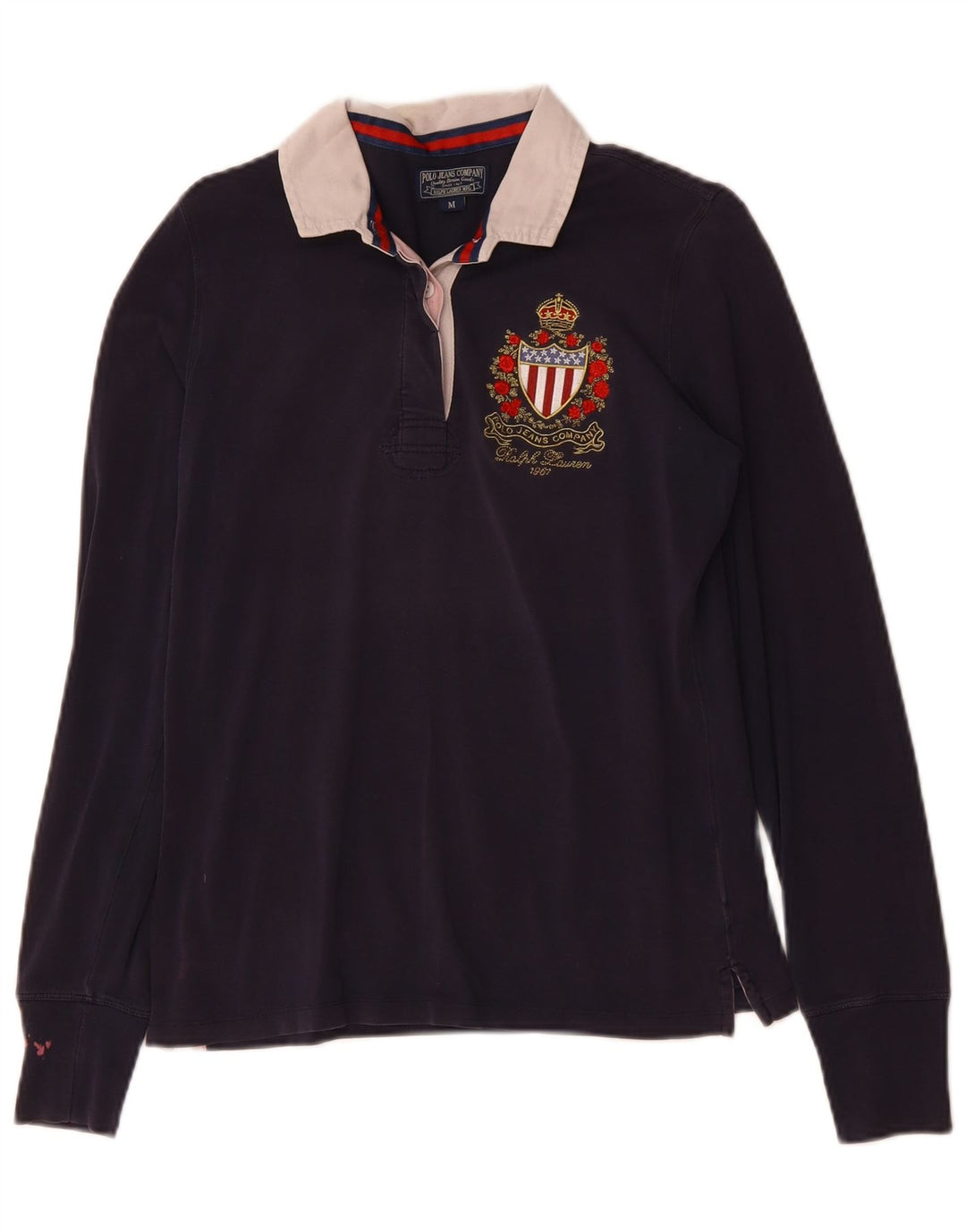 POLO RALPH LAUREN Damska koszulka polo z długim rękawem UK 12 Średni granat