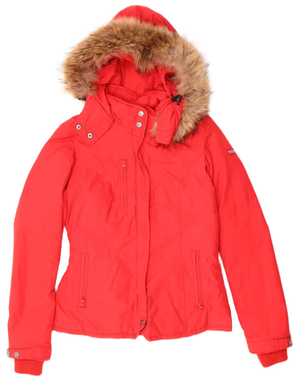 Damska ocieplana kurtka z kapturem Woolrich UK 10, mała, czerwona bawełna