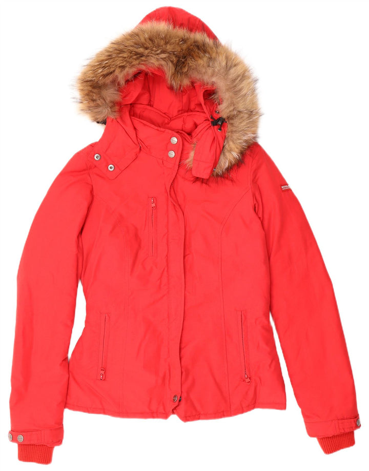 Damska ocieplana kurtka z kapturem Woolrich UK 10, mała, czerwona bawełna