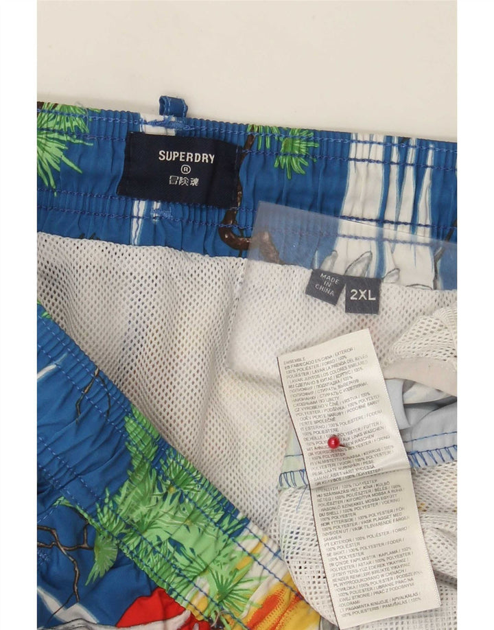 Męskie spodenki kąpielowe Superdry Regular 2XL Niebieskie, poliestrowe, hawajskie