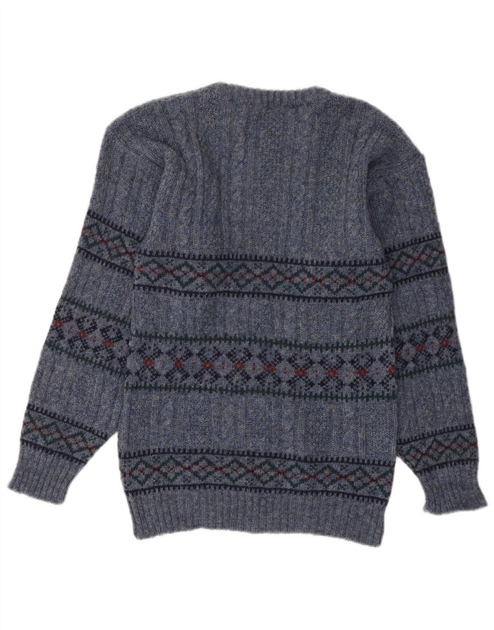 Sweter damski VINTAGE z okrągłym dekoltem UK 10 Small Blue Fair Isle