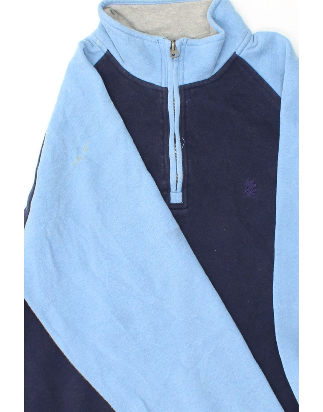 IZOD Mens Zip Neck Sweatshirt Jumper Medium Navy Blue Colourblock Cotton Vintage Izod and Second-Hand Izod from Messina Hembry 