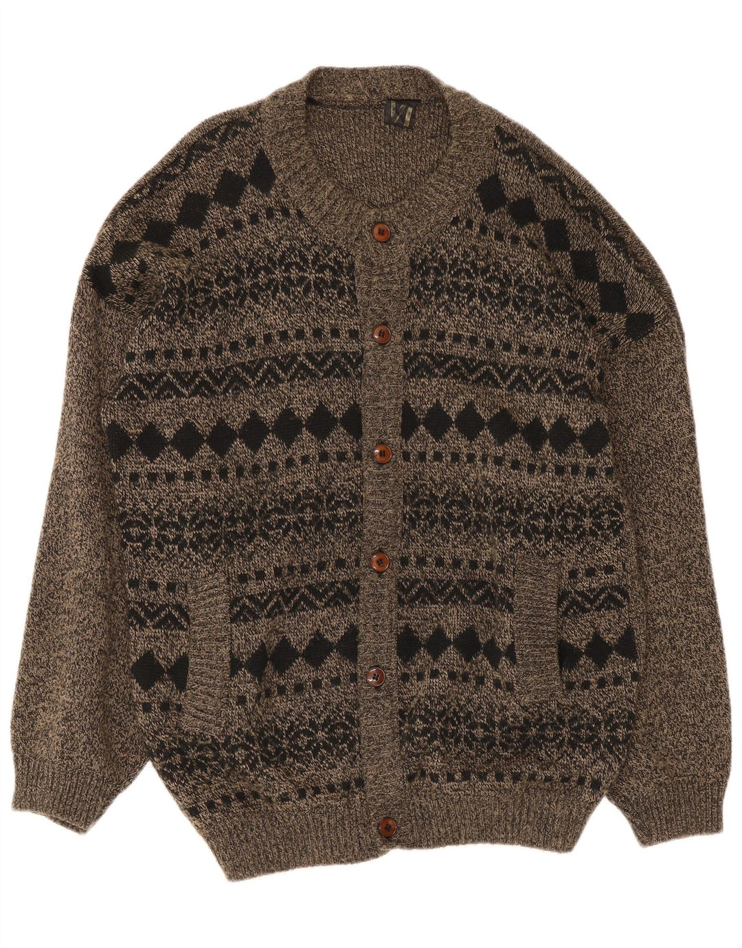 Vintage męski sweter rozpinany, duży, szary Fair Isle
