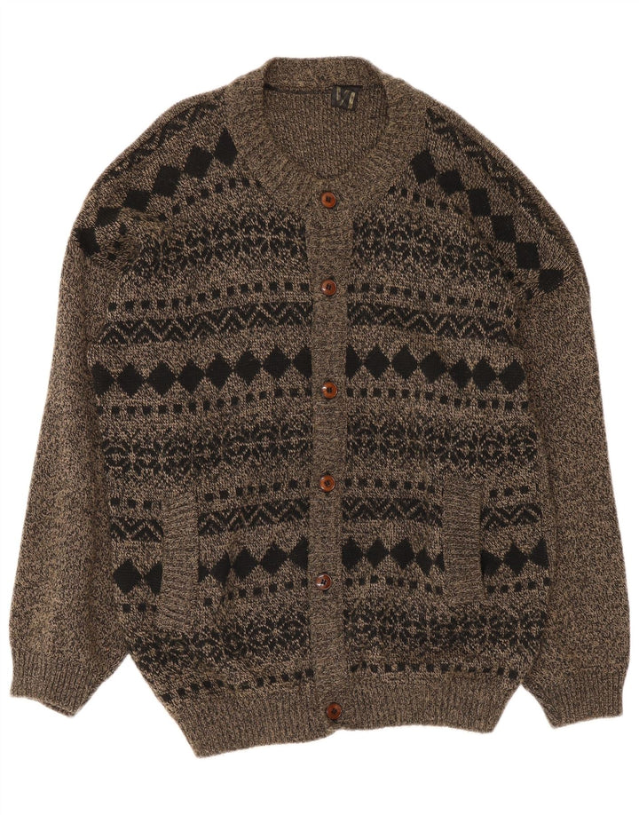 Vintage męski sweter rozpinany, duży, szary Fair Isle