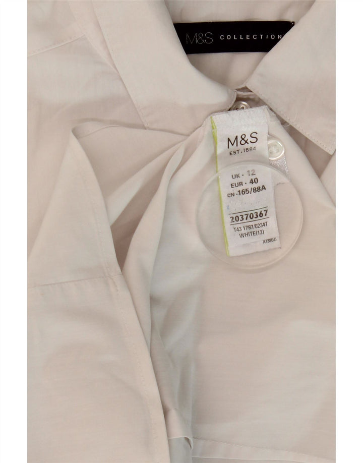 Marks & Spencer Damska koszula z krótkim rękawem UK 12, średnia biała bawełna