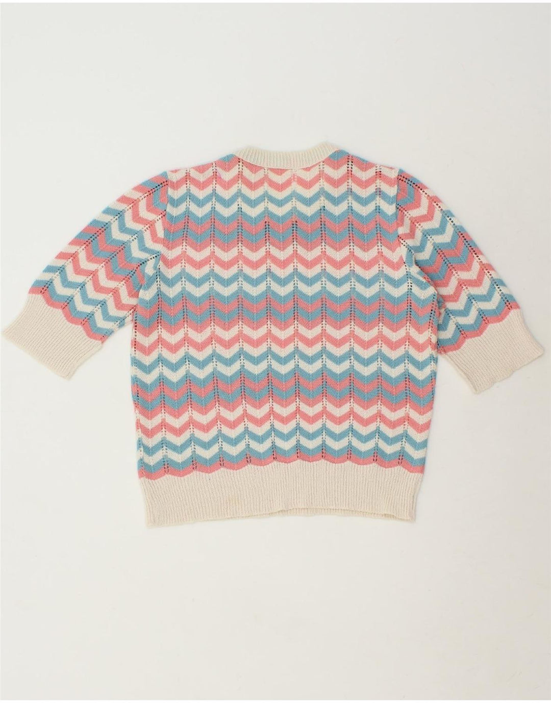 Damski sweter z dekoltem w łódkę w stylu VINTAGE UK 12 Średni wielokolorowy jodełka