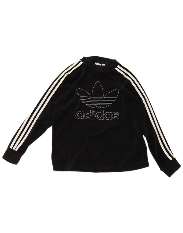 Adidas Damska Velvet Graphic Top z długim rękawem UK 12 Średnia czarna bawełna
