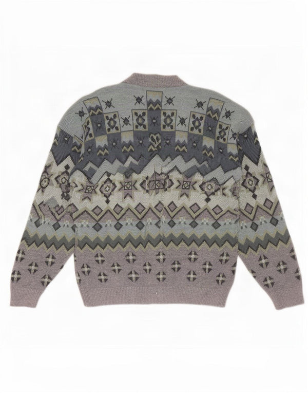Męski sweter rozpinany Navigare 2XL Szara geometryczna wełna owcza