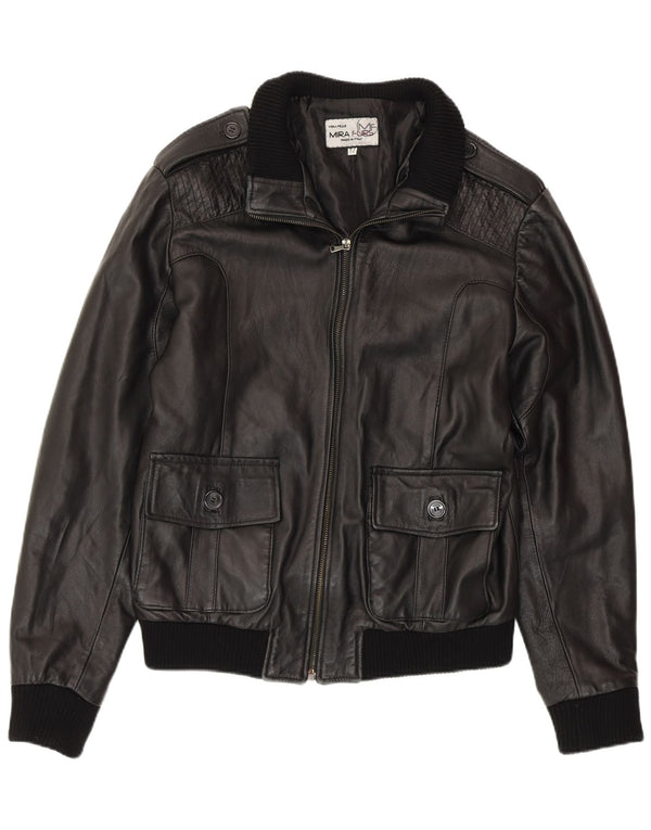 MIRA FURS Męska kurtka wojskowa skórzana IT 52 XL czarna skóra