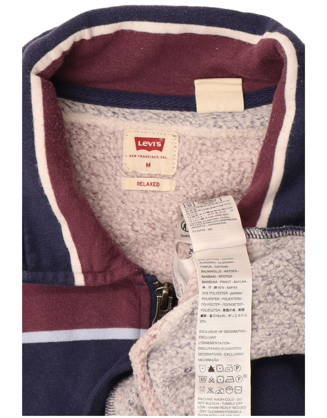 Męski sweter LEVI'S z zamkiem błyskawicznym i średnim granatem w paski