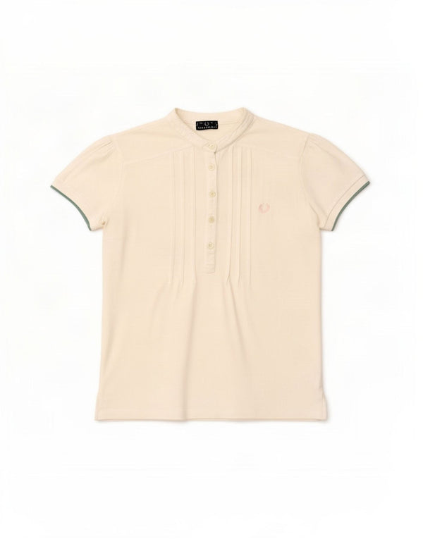 Damska koszulka polo Fred Perry UK 14, duża, biała, bawełniana