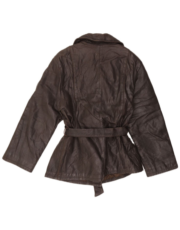 Damska kurtka skórzana dwurzędowa VINTAGE IT 46, duża brązowa skóra