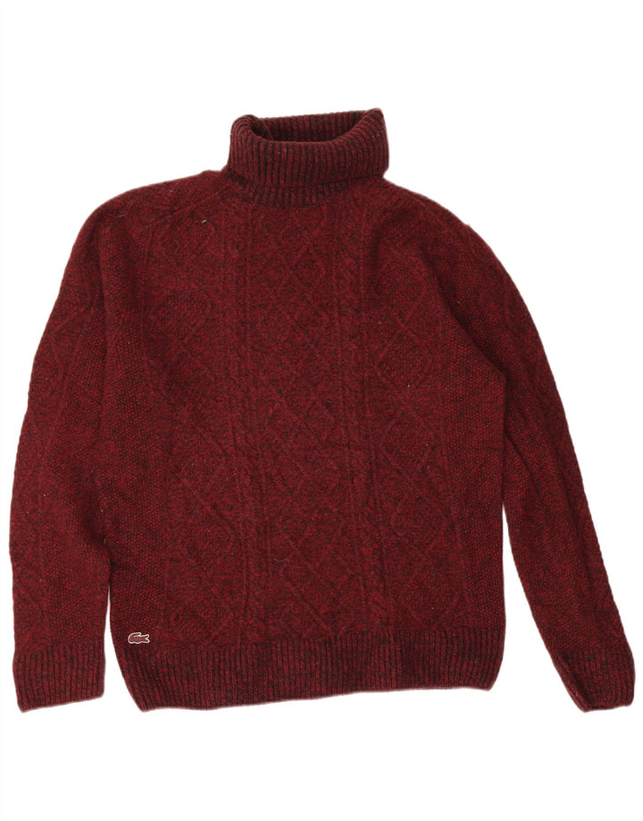 Lacoste Męski sweter z golfem, rozmiar 5, duża, bordowa wełna