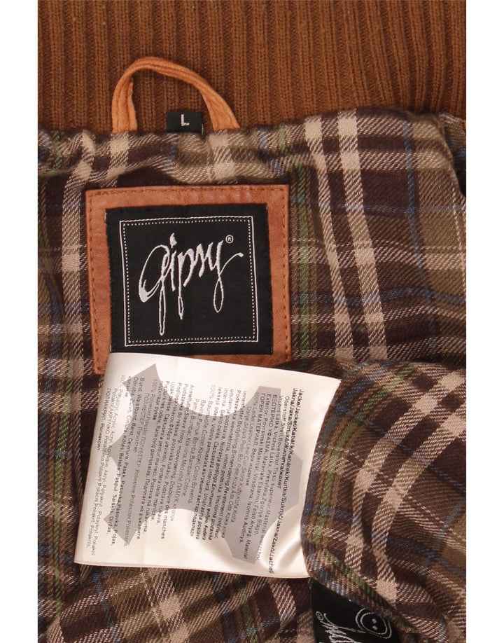 GYPSY Męska wojskowa kurtka bomberka skórzana UK 40 duża brązowa skóra