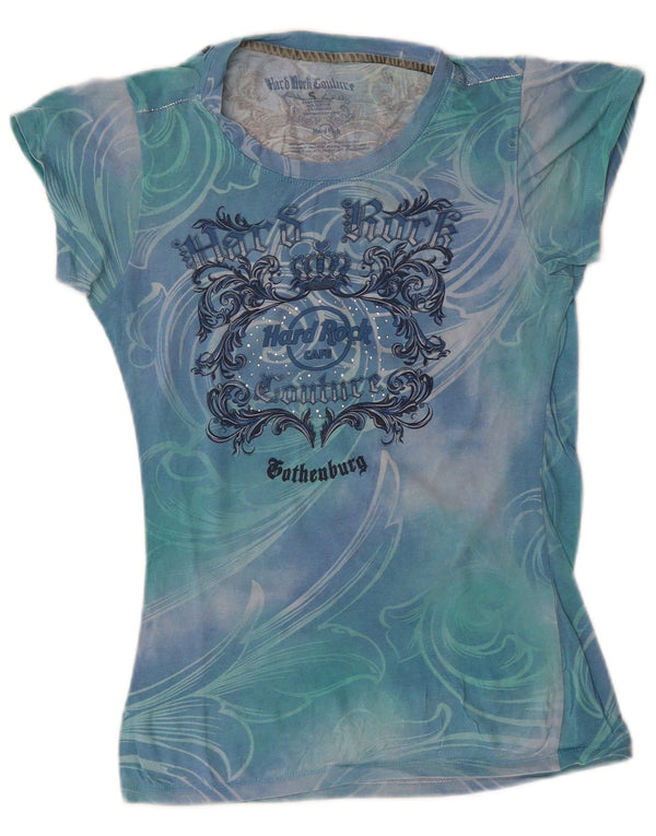 T-shirt damski HARD ROCK CAFE Couture Graphic Top UK 8 Small Blue Tie Dye