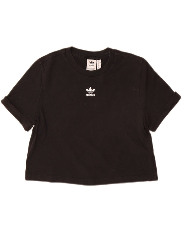 Damski T-shirt ADIDAS Crop Top UK 12 Średni Czarny Bawełna