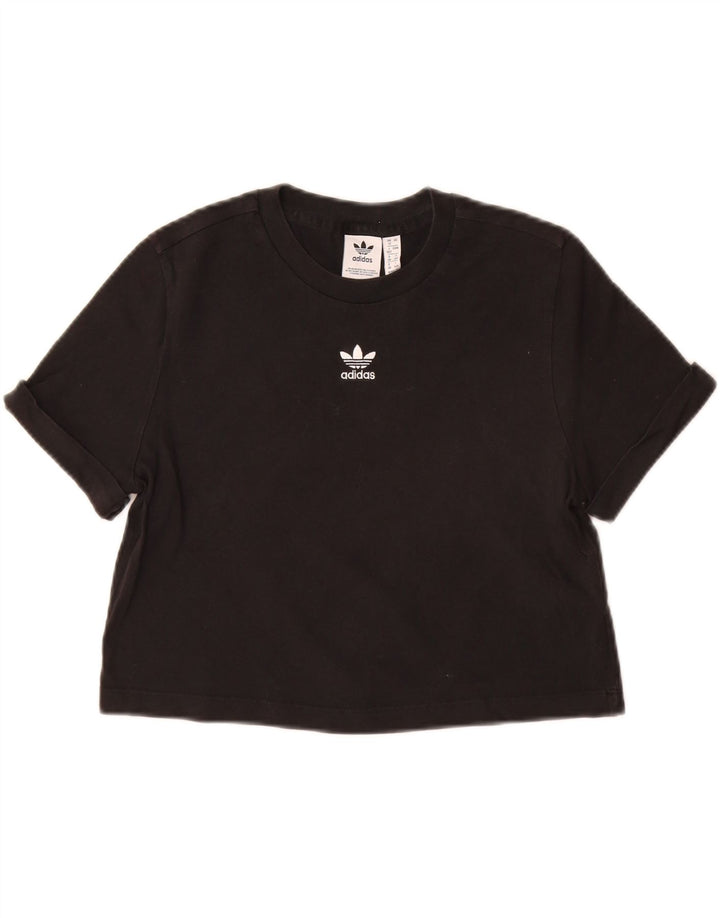 Damski T-shirt ADIDAS Crop Top UK 12 Średni Czarny Bawełna