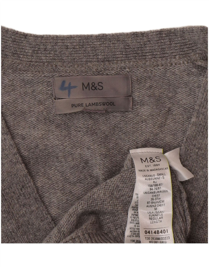 Marks & Spencer Męski sweter rozpinany, mały, szary, nakrapiana wełna jagnięca